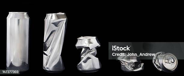 Line Up Of Beer Cans Stock Photo - Download Image Now - Can, Crushed, Drink Can