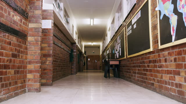 Education, empty and hallway of a school for learning, studying and knowledge. Building, academy and corridor of an educational institution to learn, study and enter for academic opportunity