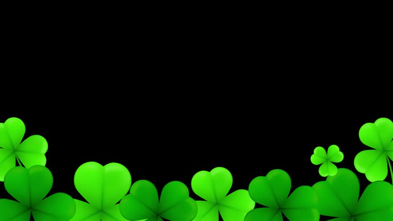 4K Falling Shamrock Animation. Green clover leaves on Alpha background. St. Patrick's day Holidays