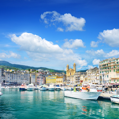 Old port and church of St. John the Baptist in Bastia, Corsica, France