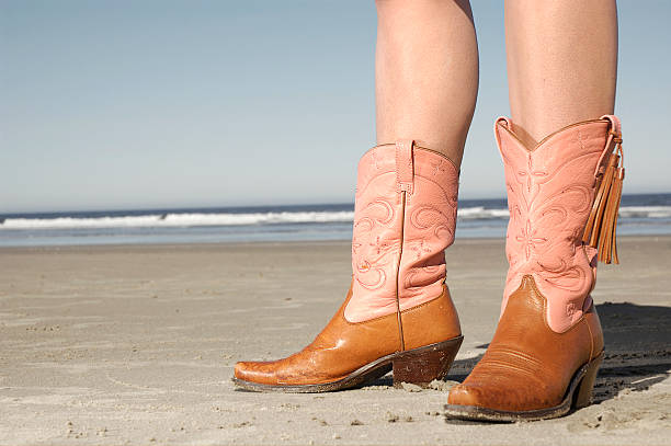 Worn brown leather cowboy boots.