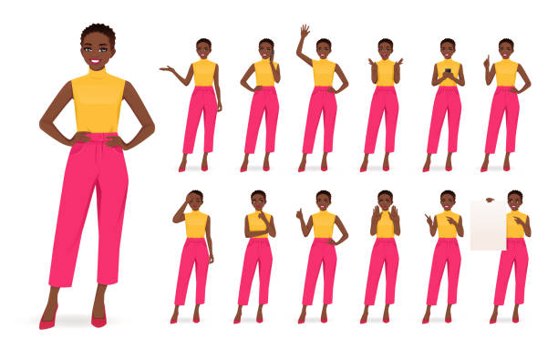 Mujer en conjunto de ropa de colores brillantes - ilustración de arte vectorial