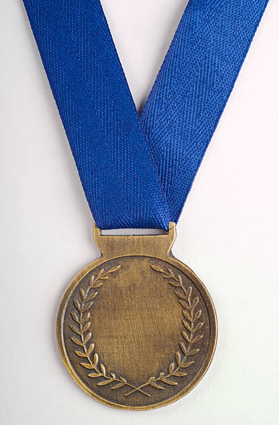 istock Bronze medal on blue ribbon 147278122
