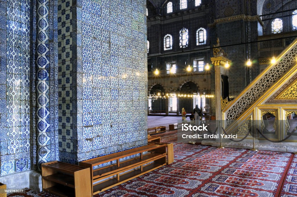 Tiles, Yeni (New) Mosque, Istanbul In the Ottoman period, tiles were used as decoration objects in the mosques of Istanbul. Color Image Stock Photo