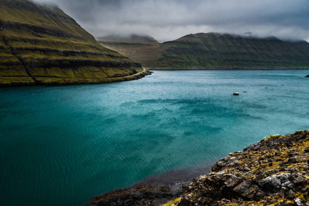 Faroese fjords at windy weather
