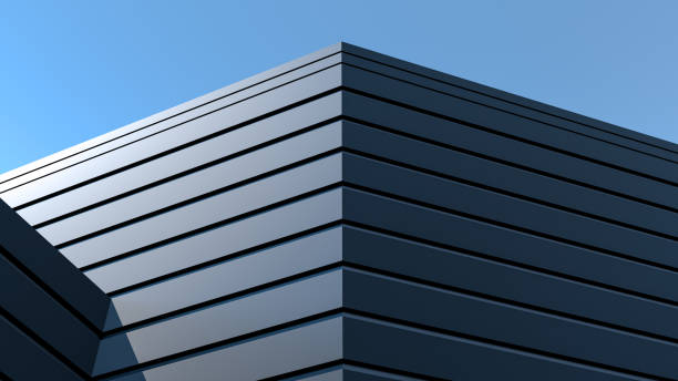 istock Modern building architecture and blue sky. Building design, walls. 3D render. 1472784389