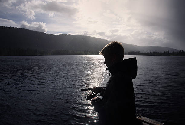 boy pesca un día de verano - sweden fishing child little boys fotografías e imágenes de stock