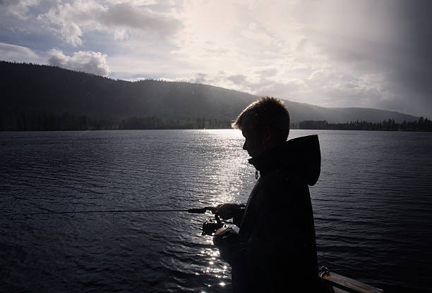 ragazzo pesca un giorno d'estate - sweden fishing child little boys foto e immagini stock