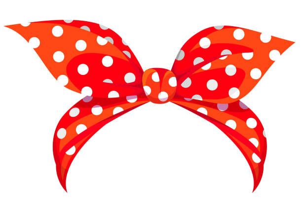 Retro woman bandana red tied bow polka dot decorative design isometric vector illustration vector art illustration