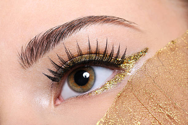 istock female eye witha false eyelashes and golden make-up 147278723