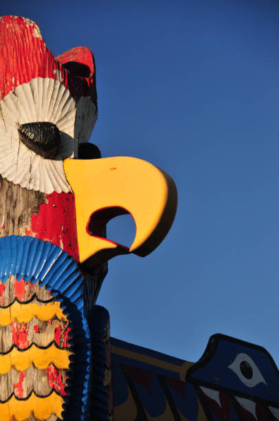 Vancouver, BC, CA, May 27, 2025: Musqueam Post statue on the campus of the University of British Columbia.