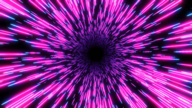 istock Abstract background dynamic 3d burst lines, neon glow colors on black, cosmic speed concept 1472787832