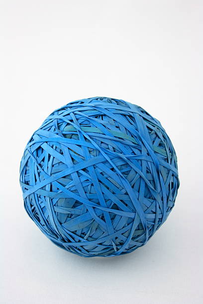 mail is bundled with these blue rubber bands and a resourceful person saved them at work every day and added them to her ball... for 5 years!