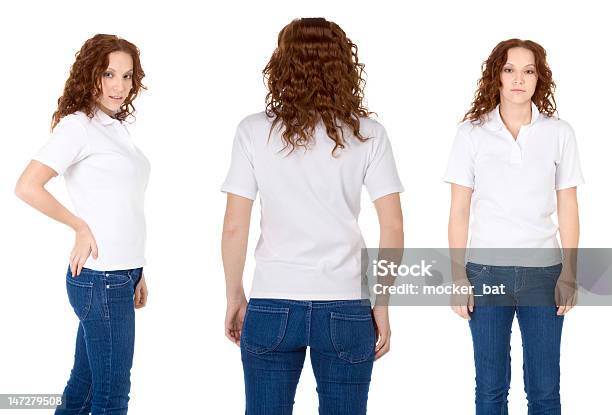 赤毛の女性白いポロシャツとジーンズ複数の角度 - ポロシャツのストックフォトや画像を多数ご用意 - ポロシャツ, 女性, 女性一人