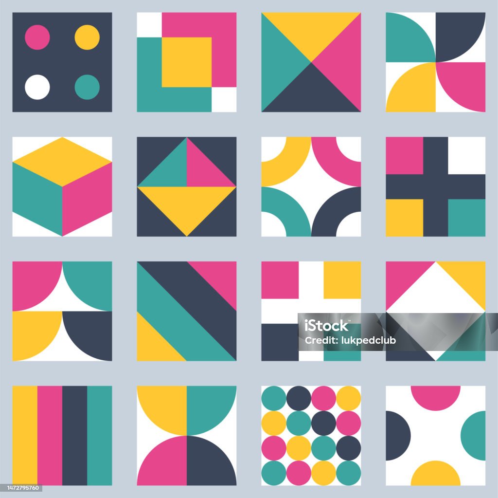 Colorful Bauhaus Elements Modern Geometric Shapes In Abstract And ...