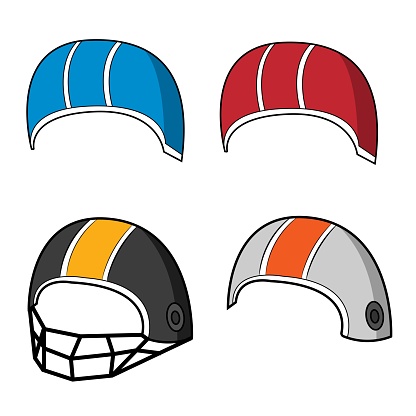 Cartoon Rugby Blue, Black, Red and Gray Helmet American Football Sport