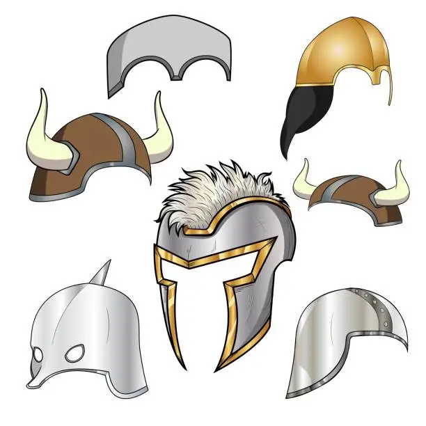 Vector illustration of Warrior Hats Armor Knight Viking Accessories