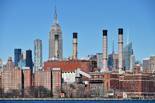 New York City - February 14, 2023: Consolidated Edison Inc industrial building in East river of Manhattan, New York city, USA