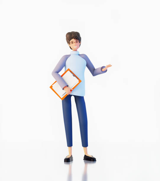 istock Young woman with notepad isolated in white background. 3D rendering illustration 1472801442