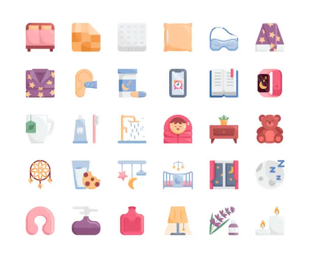 Vector illustration of Time to sleep flat design icons.