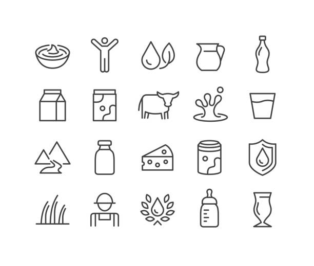 Milk Icons - Classic Line Series Editable Stroke - Milk - Line Icons cottage cheese stock illustrations