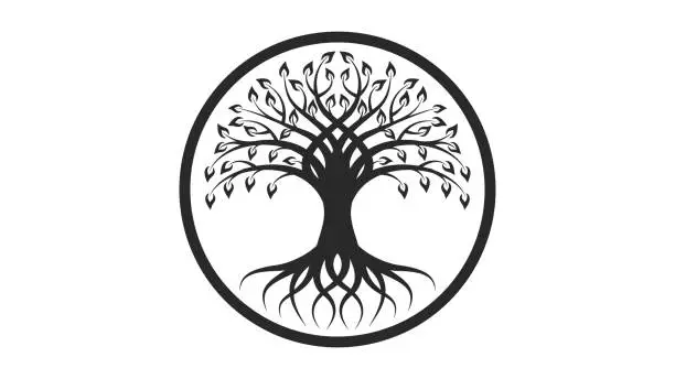 Vector illustration of Yggdrasil black silhouette on a white background