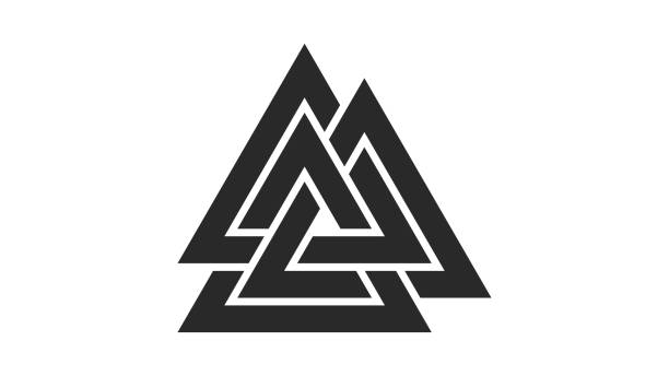 valknut schwarze silhouette auf weißem hintergrund - ethereal spirituality concepts ancient stock-grafiken, -clipart, -cartoons und -symbole