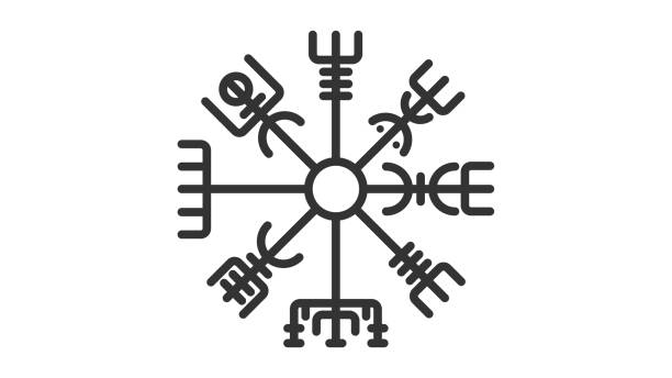 illustrazioni stock, clip art, cartoni animati e icone di tendenza di siluetta nera vegvisir su sfondo bianco. - ancient world