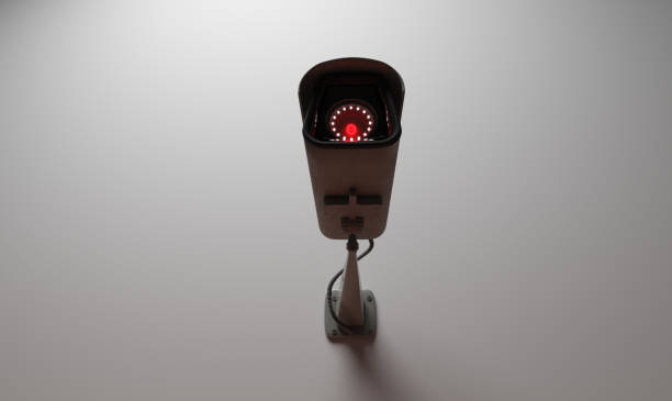 3d illustration.CCTV security cameras on the wall. Safety, surveillance and protection concept. stock photo
