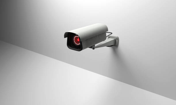 3d illustration.CCTV security cameras on the wall. Safety, surveillance and protection concept. stock photo