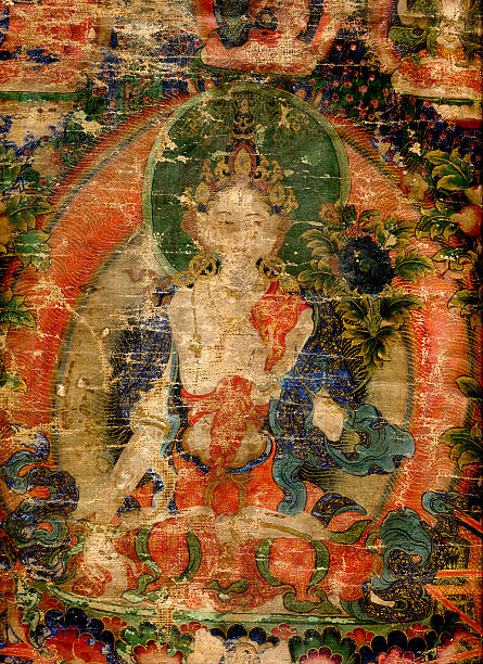 18 века старинный тибетский буддийский thangka - tanka стоковые фото и изображения