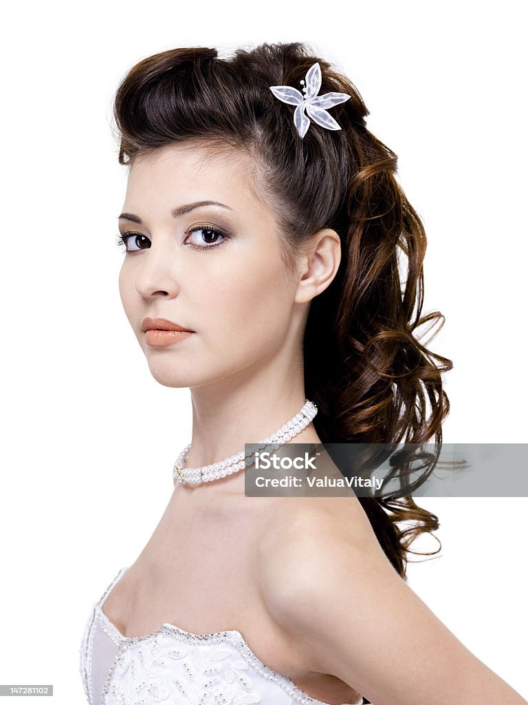 woman with beautiful wedding hairstyle Atractive young woman with beautiful wedding hairstyle - isolated on white 20-29 Years Stock Photo