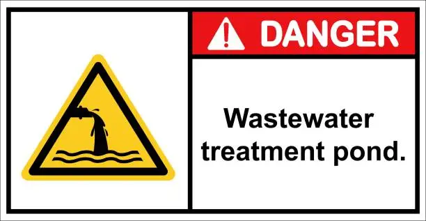 Vector illustration of Wastewater treatment pond,drain,chemical water,sign  danger