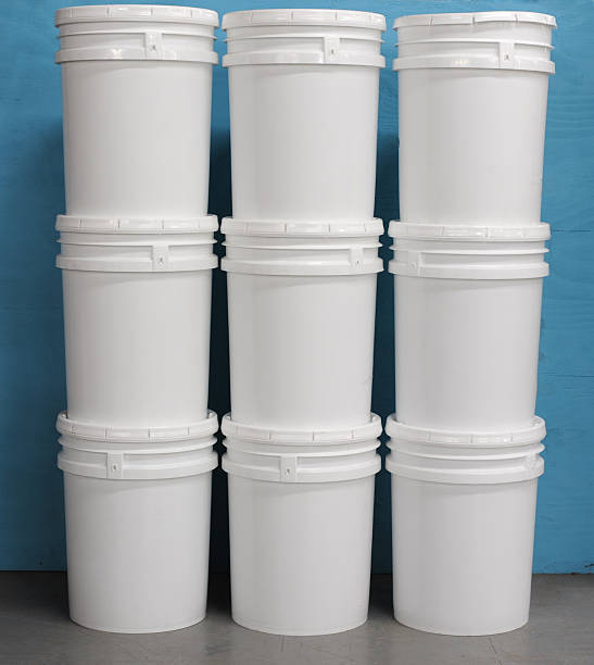 Unmarked buckets stacked stock photo