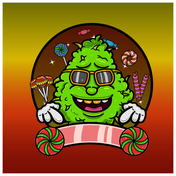 Candy Flavor with Weed Mascot Cartoon. Weed Design For Logo, Label and Packaging Product. Candy Flavor with Weed Mascot Cartoon. Weed Design For Logo, Label and Packaging Product. Vector and Illustration. bud candy stock illustrations