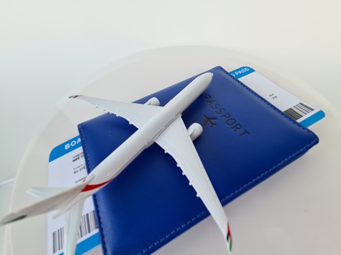 Airline tickets and documents. Tourism travel and business flights concept