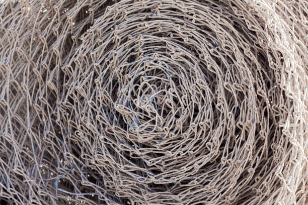 istock Steel mesh netting, twisted into a roll, close-up. 1472829231