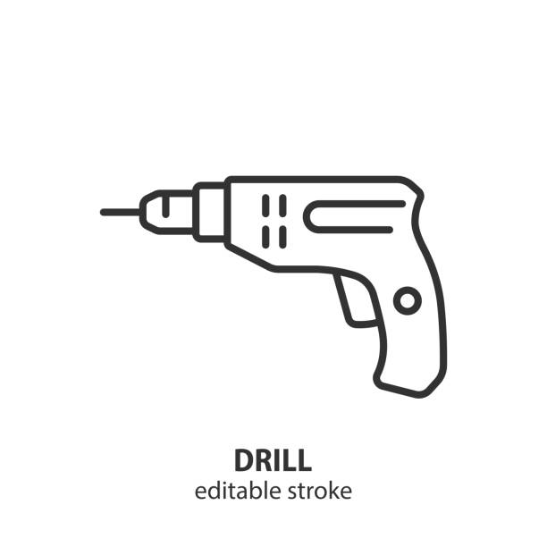 bohrliniensymbol. vektor-umrisssymbol für elektrisches werkzeug. bearbeitbarer strich. - bohrmaschine stock-grafiken, -clipart, -cartoons und -symbole