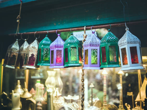 Series of lanterns for sale at an antique store