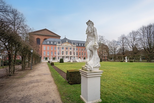 Trier, Germany - Jan 31, 2020: Electoral Palace Gardens and Statues - Trier, Germany