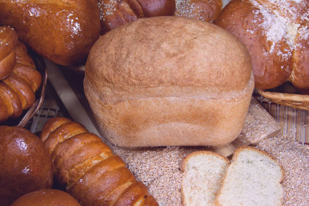 Freshly baked loaf of bread stock photo