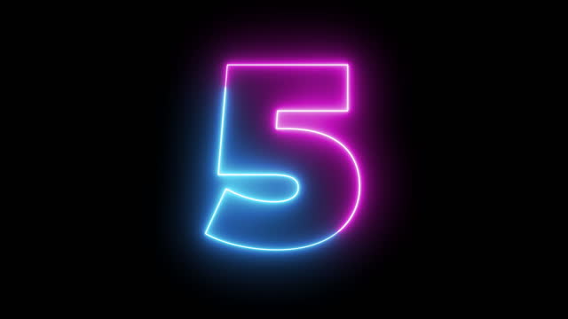 Number 5. Blue and Red Neon Futuristic Effect. Trendy Glow Lighting. 4K Video Animation