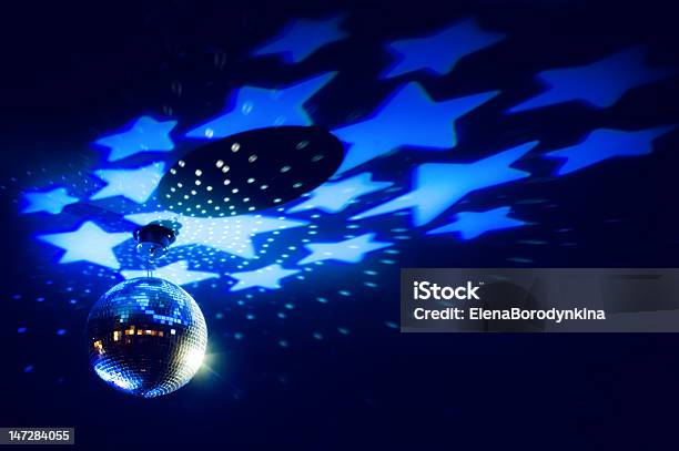 Disco Ball With A Bright Blue Stars Stock Photo - Download Image Now - Arts Culture and Entertainment, Backgrounds, Bright