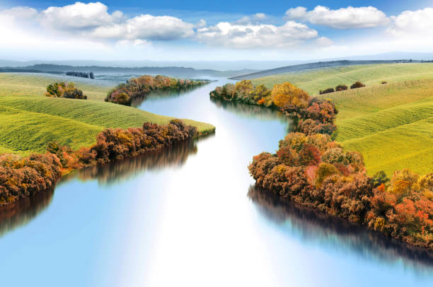 Autumn river landscape stock photo