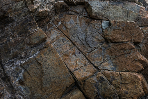 Texture of volcanic stones at the Alcantara Gorges. Located near Taormina, Sicily, Italy