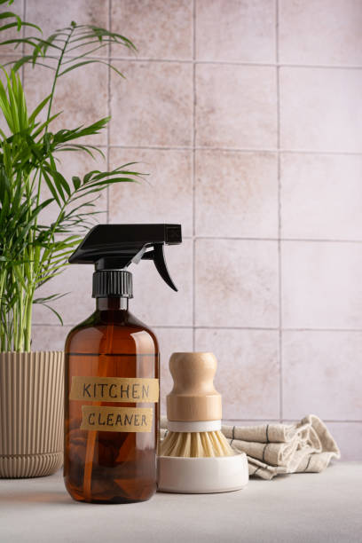istock Eco-friendly set for cleaning, as dish wash brush and kitchen cleaner 1472845789