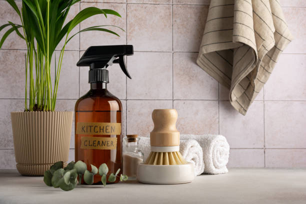 istock Eco-friendly set for cleaning, as dish wash brush and kitchen cleaner 1472845826