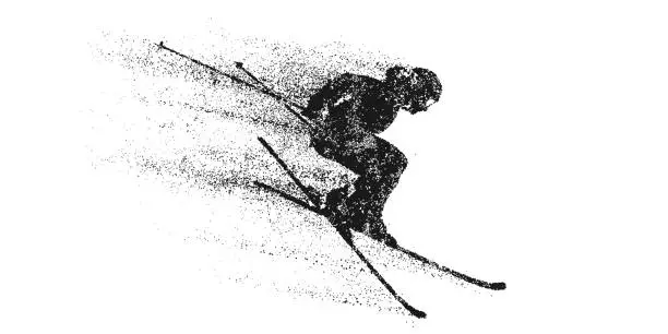 Vector illustration of Abstract silhouette of a skiing on white background. The skier man doing a trick. Carving Vector illustration