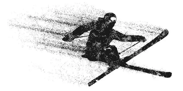 Vector illustration of Abstract silhouette of a skiing on white background. The skier man doing a trick. Carving Vector illustration
