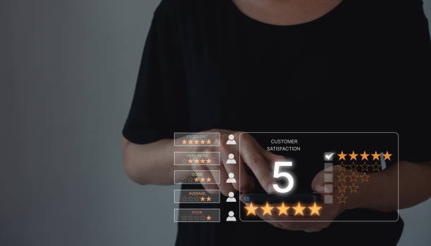 istock Customer review satisfaction feedback survey concept, User give rating to service experience on online application, Customer can evaluate quality of service leading to reputation ranking of business. 1472848427